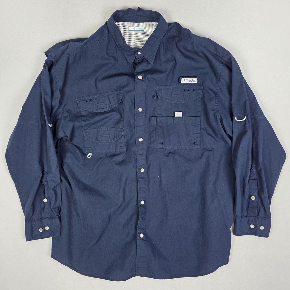 Columbia PFG Shirt Mens XL Blue Bahama Long Sleeve Button Fishing Outdoor Vented